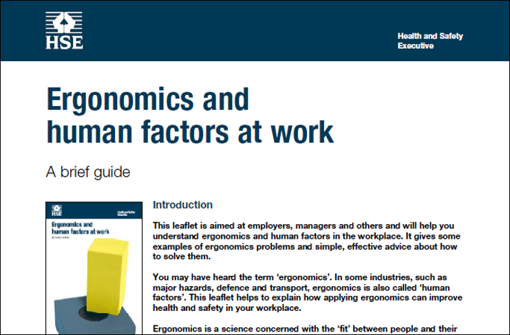 Ergonomics and Human Factors at Work - a brief guide (HSE)