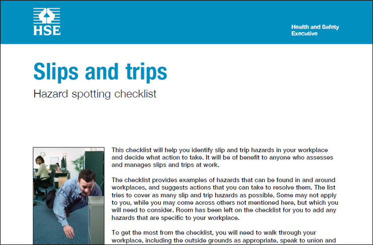Slips and Trips - Hazard Spotting Checklist (HSE)